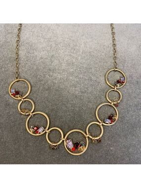 GOLDTONE Circle gem jewel embellished necklace